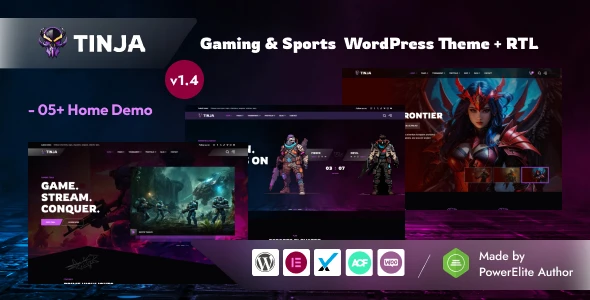 Tinja – Gaming &amp; eSports Elementor WordPress Theme